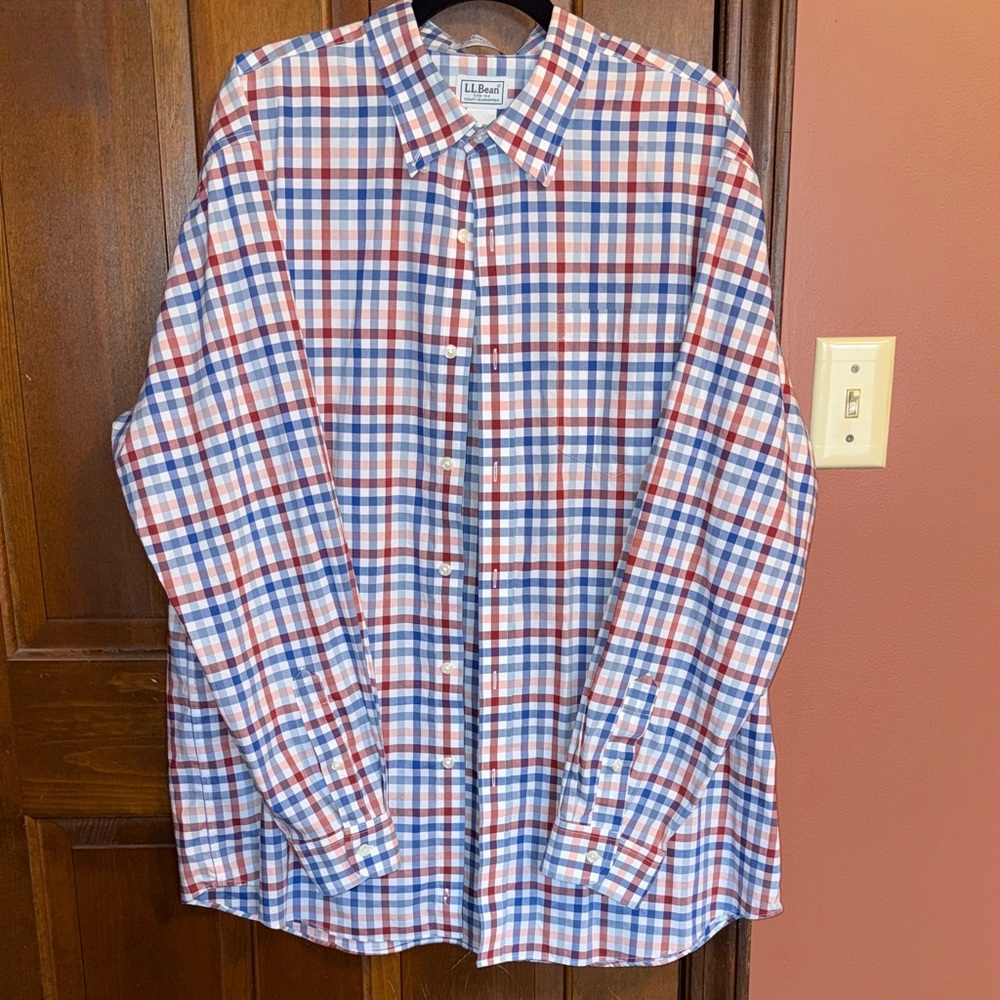 L.L. Bean Men's Plaid Button-Down Shirt - Red, Blue, White